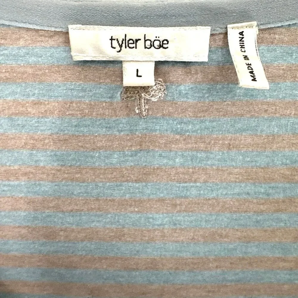 Tyler Boe jersey knit stripe blue gray dress cotton size large